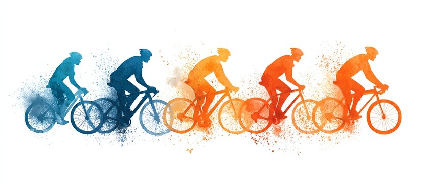 1) A horizontal parade of urban cyclists in motion