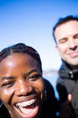 Portrait of a happy diverse couple.