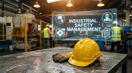Industrial Safety Management System with Hard Hat and Gloves in Factory.