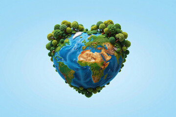 Heart Shaped Earth with Green Forest and Blue Water for Earth Day Concept