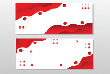 Banner two white banners showcasing red abstract shapes and scattered dots create dynamic designs.