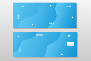 Banner two blue banners featuring white dots crosses and curved lines offer versatile designs.
