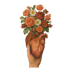 Naklejka premium PNG Heart blooms with vibrant flowers.