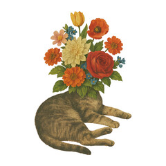 Naklejka premium PNG Floral cat head illustration