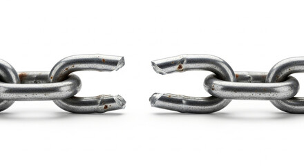 Obraz premium Broken metallic chain links, isolated on white background, for mockup or overlay effect, png