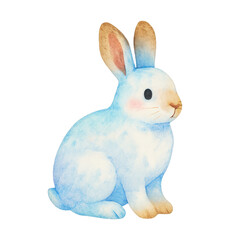 Fototapeta premium PNG Charming watercolor blue rabbit illustration.