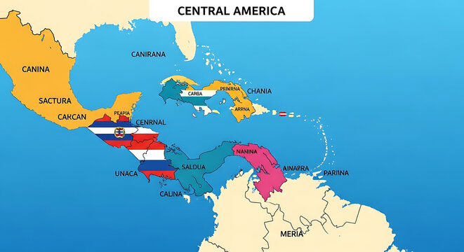 Map of Central America showing the countries with their respective flags and names.