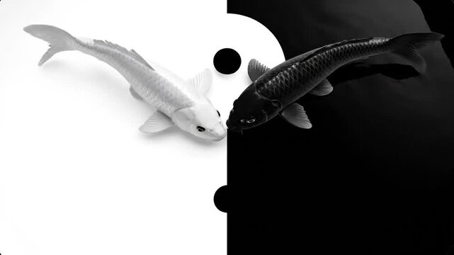 Koi Fish Swimming in Yin Yang Background.