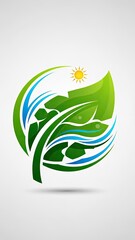 Fototapeta premium Vibrant eco-friendly logo with green leaves and sun