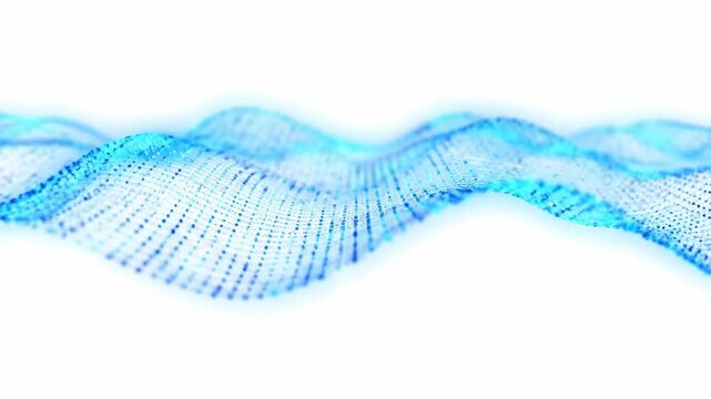Abstract blue wave particle network with a soft glow on a clean white background