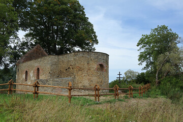 Ruins of the orthodox church in former, abandoned village Krywe in Bieszczady Mountains, Poland