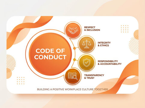 Code of conduct puzzle icons concern belief corporation value on orange blackboard style map concept for respect integrity responsibility transparency culture Code of conduct in business concept