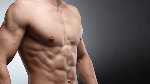 Torso of Muscular Athletic Man with Defined Abs Against Gradient Background Fitness Bodybuilding Abdominal Workout Core