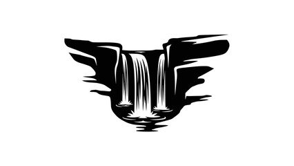 Obraz premium Waterfalls Cascading into Canyon Gorge Basin Vector Silhouette. transparent.