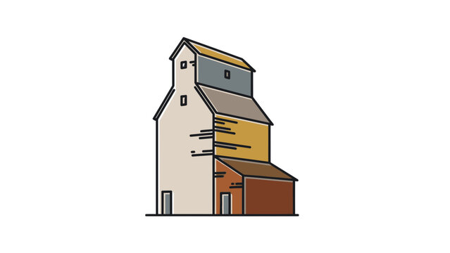 Stylized Grain Elevator Silhouette, Agricultural Heritage in 3D Fine Line Icon.