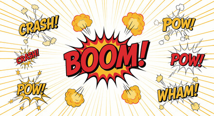 Comic book explosion with boom and pow words