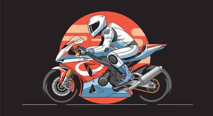 Obraz premium Motorcycle Rider in White Racing Suit on Blue Bike.