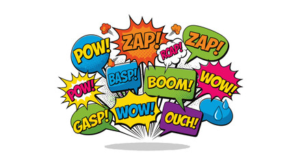 comic book explosion with colorful speech bubbles