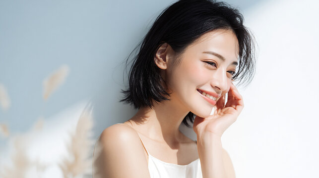 健康的な白い歯を見せている笑顔の女性
