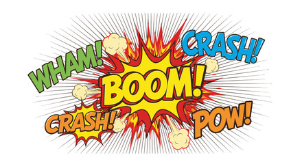 Comic book explosion with boom crash wham pow words