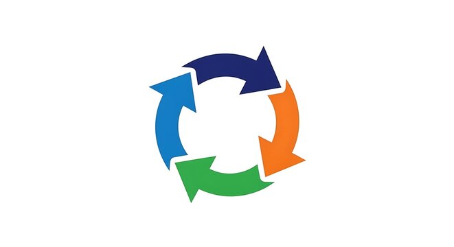 A circular diagram with four arrows of different colors pointing in a cyclical motion