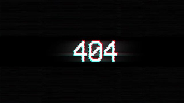 Glitch noise vhs vfx distorted pixelated 404 error with glitching and vhs noise overlay against black for vfx.transition effect for video editing. Old damaged noisy stripes effect 4K.