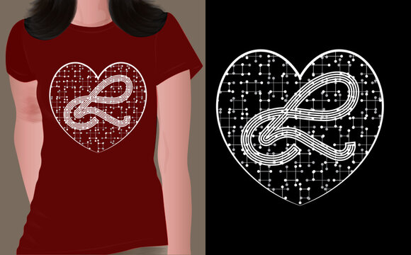 Valentine's love t shirt print design, Vector illustration love heart dot line art effect t shirt design. T-shirt design for 14th February romantic Valentine's Day.