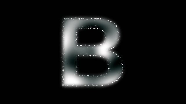  Soft letter B animation, white alphabet letter symbol with white plasma foggy effect and white particles outline