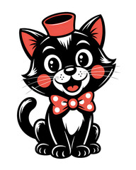 Obraz premium Playful Cartoon Black Cat: Whimsical Kitten Illustration in Vector Art for Children's Character Design