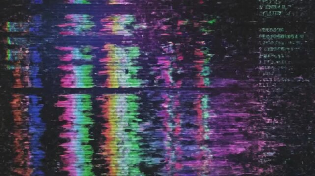 Abstract Glitch Effect with Color Bars and Static Noise, Vintage TV Screen