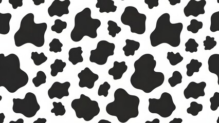Obraz premium Seamless pattern of black irregular cow spots on a white background, resembling a dairy cow's hide.
