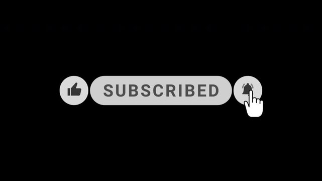 Subscribe Like And Bell Notification Blue Icon Animation With Hand Pointer On Isolated Black Background