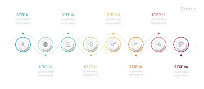 Infographic 8 options design elements for your business data. Vector Illustration.
