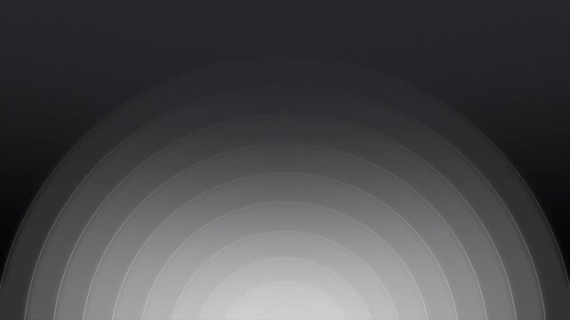 Modern abstract black and white motion graphic background featuring radiating semi-circle waves. Minimalist geometric loop animation resembling radar, sonar signals, or sound ripples.