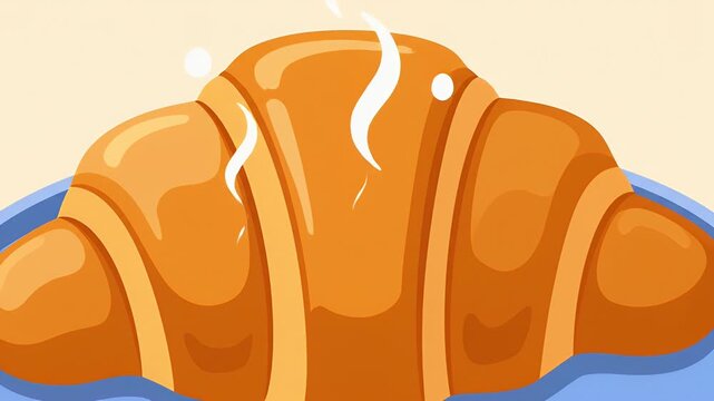 Golden croissant on a blue plate with a simple background