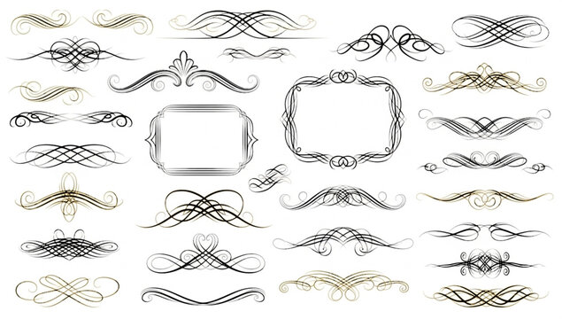 Hand drawn frames and banners. Classic calligraphy swirls, swashes, floral motifs. Good for greeting cards, wedding invitations, restaurant menu, royal certificates and graphic design.