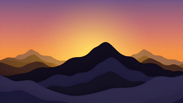 Layered minimalist mountain landscape at warm sunset or sunrise