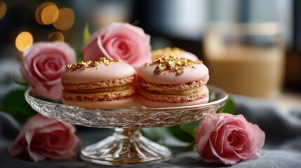 Elegant French macarons with gold-dusted filling