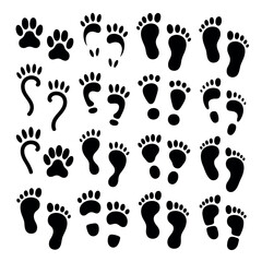 Fototapeta premium Collection of various footprint and pawprint icons in black