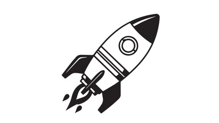 Minimalist black and white rocket illustration suggesting space travel technology.