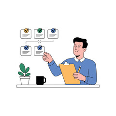 Man evaluating tasks and checking documents