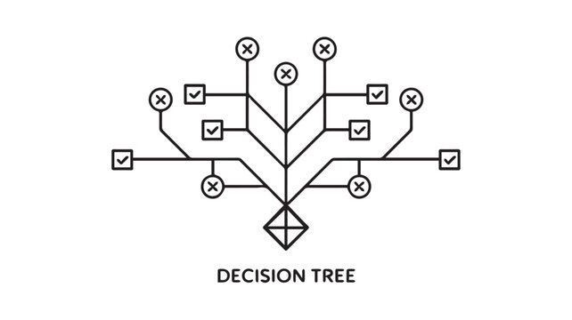 A Minimalist Black and White Geometric Decision Tree Diagram