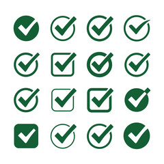 Collection of green check mark icons on white background