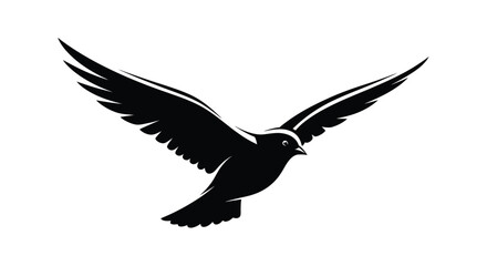 Fototapeta premium A black silhouette of a bird with wings outstretched in flight