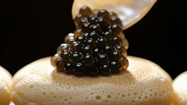Black caviar being served on a rich foam topping