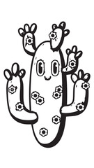 Obraz premium Whimsical cartoon cactus with multiple arms and blooming flowers illustration.