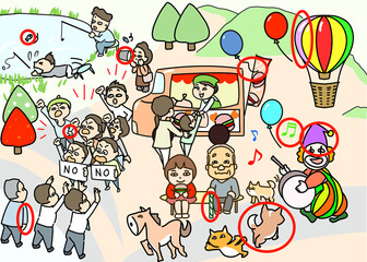 Naklejka premium 間違い探し③ 公園でイベント 答え10個あります