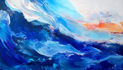 Fototapeta premium Una Pintura Colorida Con Fondo Azul Y Blanco La Pintura Llena De Vibrantes Colores Parece Una Obra De Arte