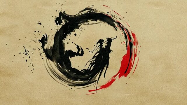 Dynamic Ink Dragon Circle Animation - Asian Art Style
