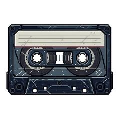 Fototapeta premium Pixel art illustration of a cassette tape slightly worn